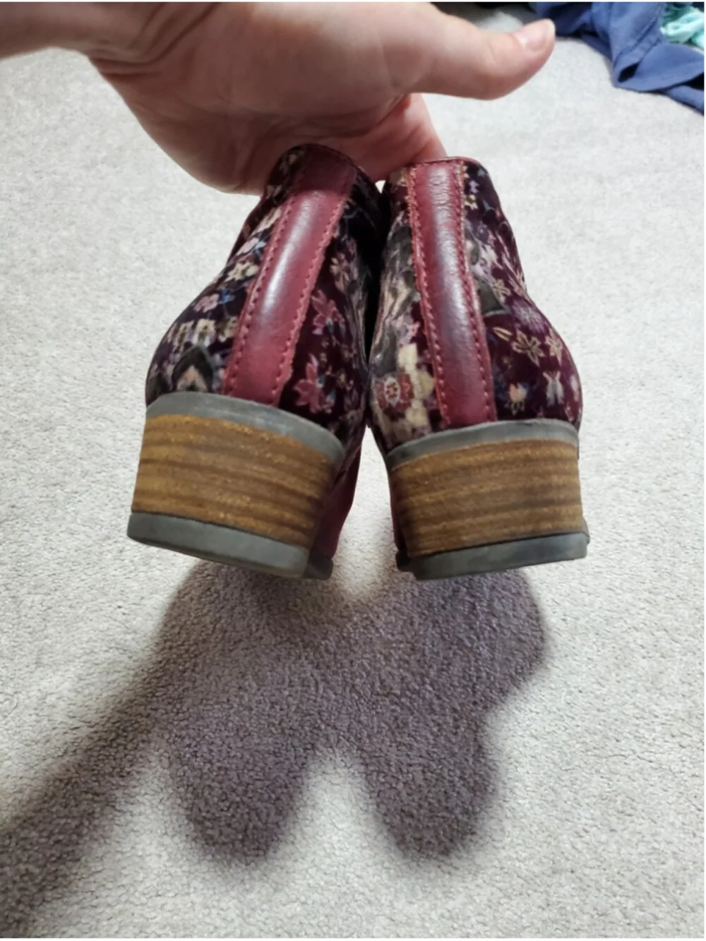 MIZ MOOZ Bangkok Leather & Floral Velvet Ankle Boots Red 39EU 8.5US Burnished